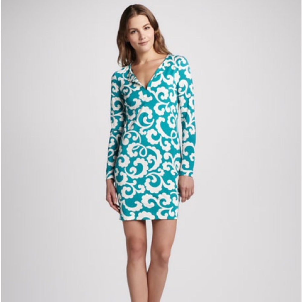 Reina Silk Jersey Long-Sleeve Dress in teal fern